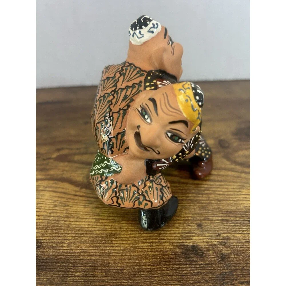 Vtg Uzbek Wrestlers Ceramic Figurine Soviet Folk Art Statue Decor Terra Cotta